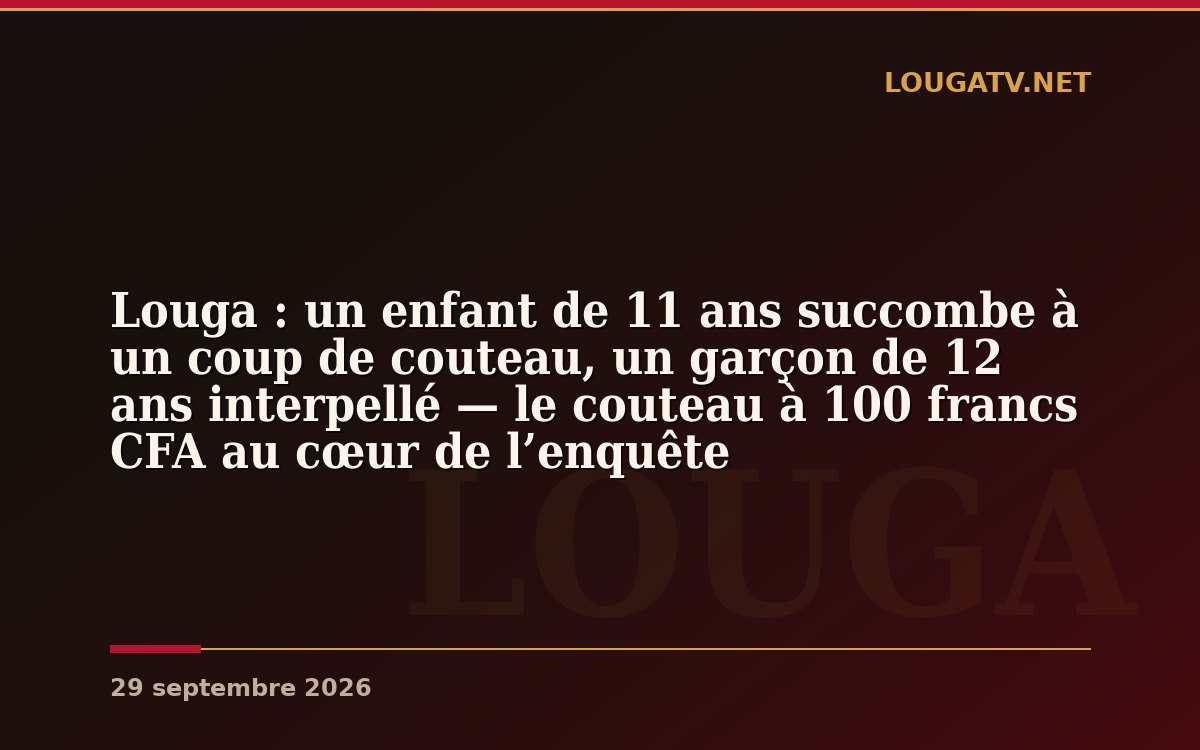 Louga : un enfant de 11 ans succombe à un coup de couteau, un garçon de 12 ans interpellé — le couteau à 100 francs CFA au cœur de l’enquête
