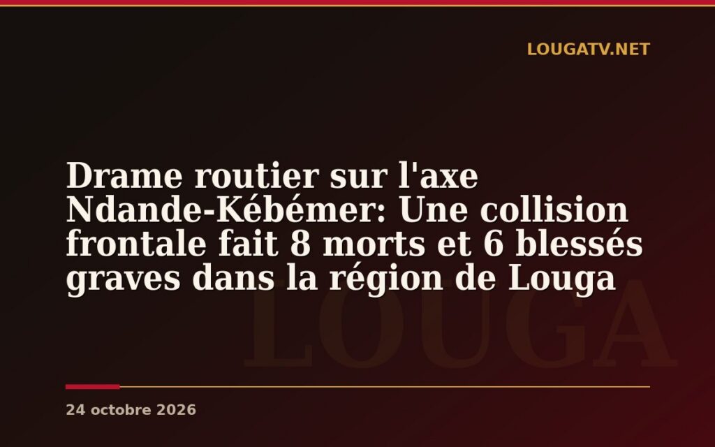 Drame routier sur l&rsquo;axe Ndande-Kébémer: Une collision frontale fait 8 morts et 6 blessés graves dans la région de Louga